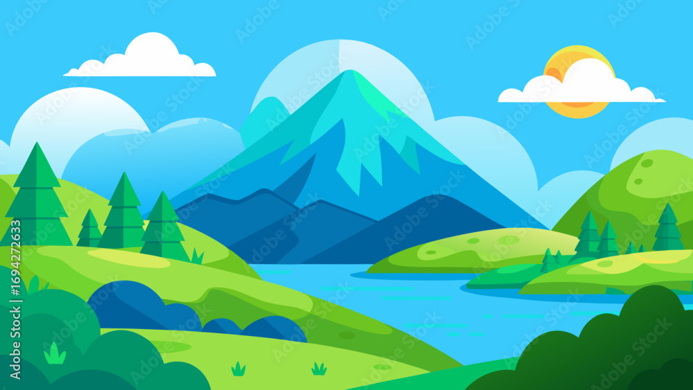 Obraz premium Stylized Countryside Landscape Vector Illustration