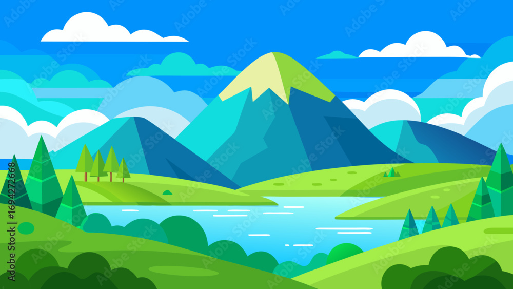 Fototapeta premium Stylized Countryside Landscape Vector Illustration