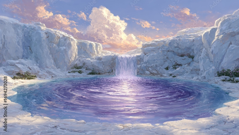 Fototapeta premium Frozen waterfall, ethereal pool