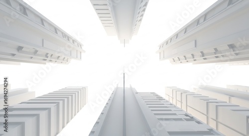 白い高層ビル群、輝く陽光浴びてそびえ立つ. AI Generated