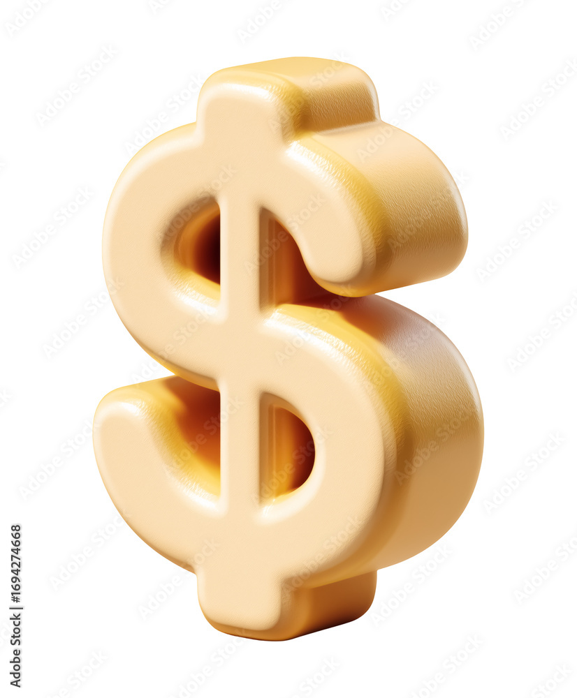 Obraz premium Golden dollar sign symbol showing wealth and financial success for business and investment ventures isolated on png transparent background