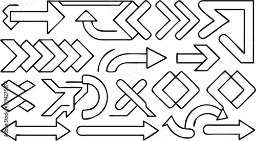 Illustration of assorted stylized arrows pointing in different directions and orientations on a white background