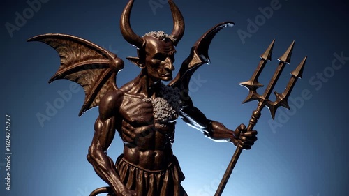 AI-generated fierce demonic figure with wings and trident, showcasing strength and fantasy design