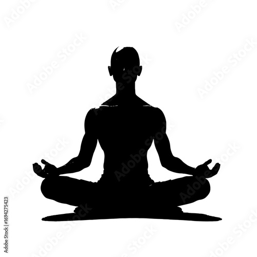 Silhouette of a man in a serene lotus pose, embodying inner peace, mindfulness, and a journey towards spiritual enlightenment and balanced well-being.