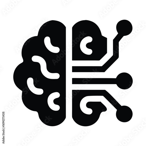 Minimal vector ai brain icon with circuit lines scalable eps illustration white background
