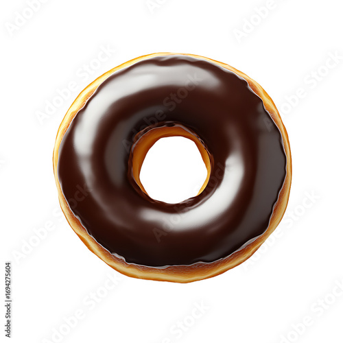 Chocolate-glazed donut with a glossy finish