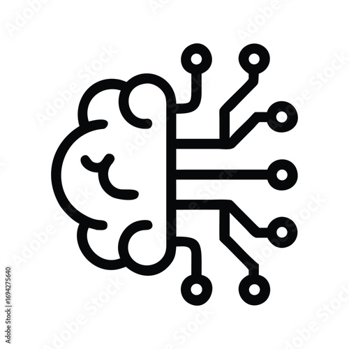 Outline vector ai brain icon with circuit lines scalable illustration for technology concepts white background
