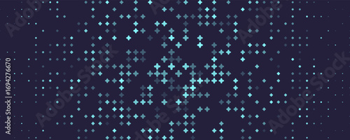 Abstract glowing cross background, halftone gradient pattern, sparkle particles texture. Futuristic background for medical scientific research innovation technology design, scifi style. Vector BG