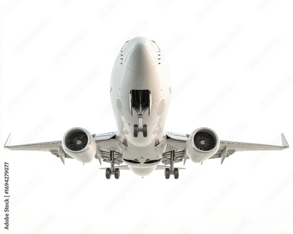 Fototapeta premium Airplane Taking Off from Ground Against Bright Sky Background