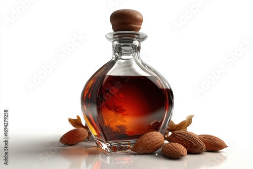 Elegant Glass Bottle with Almond Oil and Raw Almonds on Display
