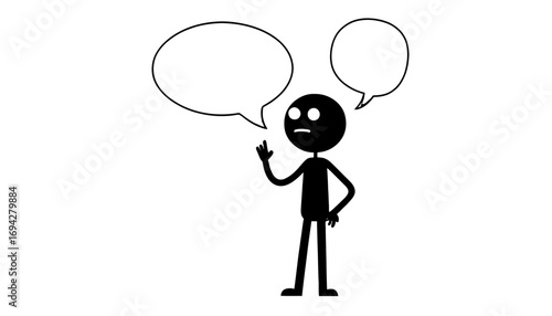 Confused stick figure pondering with speech bubbles ready for dialogue, conveying uncertainty and thought in a simple, modern style perfect for communication concepts
