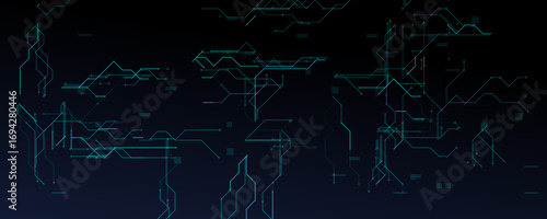 HUD Interface Background With Glowing Circuit Grid. Ideal For Sci-Fi Panels, UI Dashboards, And Futuristic Data Systems. Clean Tech Blueprint Look. Vector Illustration.