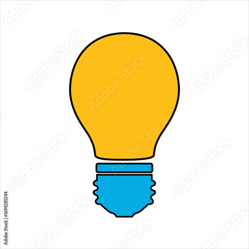 Colorful vector icon of a light bulb with yellow top and blue base. Simple flat design, perfect for illustrating energy, ideas, electricity, innovation, and creative concepts in modern projects.