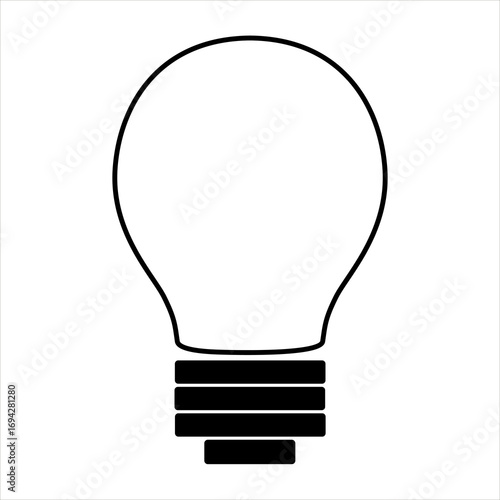 Minimalistic black outline vector icon of a light bulb. Represents idea, creativity, and innovation. Perfect for energy, electricity, and smart concept designs. Isolated and clean flat design.