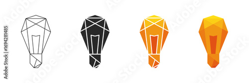 Polygon light bulb set, geometric low poly lamp illustration in line, black, gradient, and colorful style
