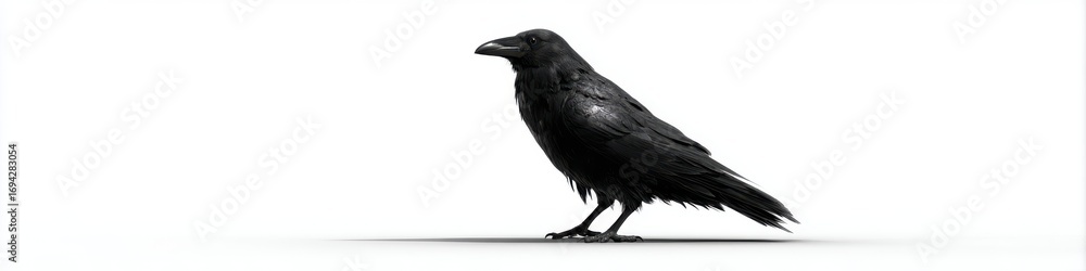 Fototapeta premium Black Raven on White Background with Elegant Profile Shot