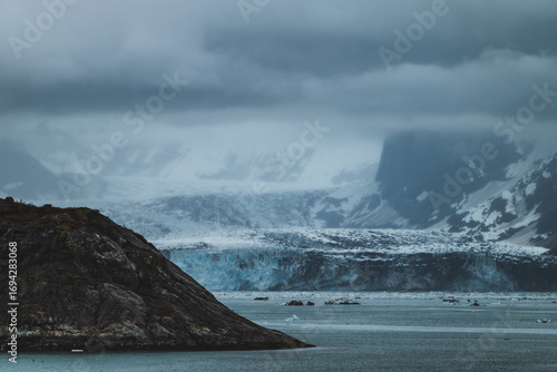 Close up view on the glaciers in Alaska, mountains and glacier landscape	

