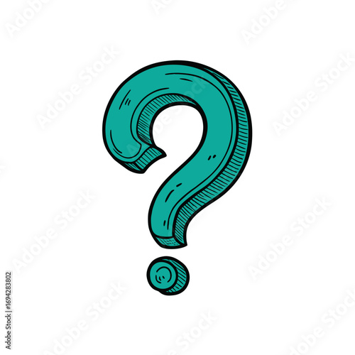 Turquoise hand drawn question mark isolated on white background