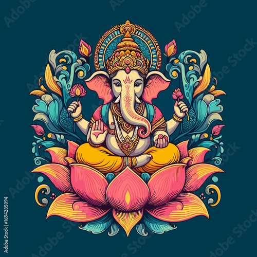 Detailed illustration of Ganesha, the Hindu god of beginnings