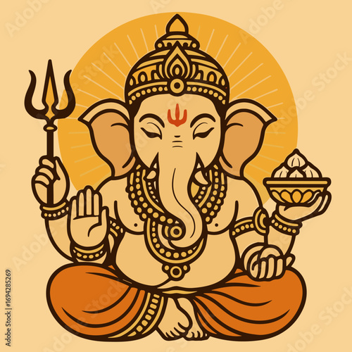 Elegant Line Art Illustration of Lord Ganesha.