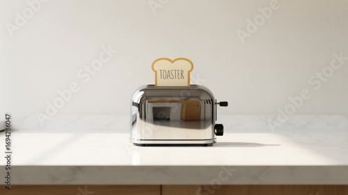 Stock photo of a toaster appliance for kitchen breakfast with bread slices toast