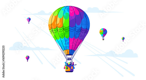 Colorful hot air balloons floating in the sky with light clouds