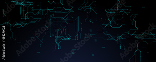 Futuristic Tech Circuit Background With Glowing Lines. Abstract electronic network design in blue tones, perfect for technology, data, and innovation themes. Clean modern concept. Vector illustration