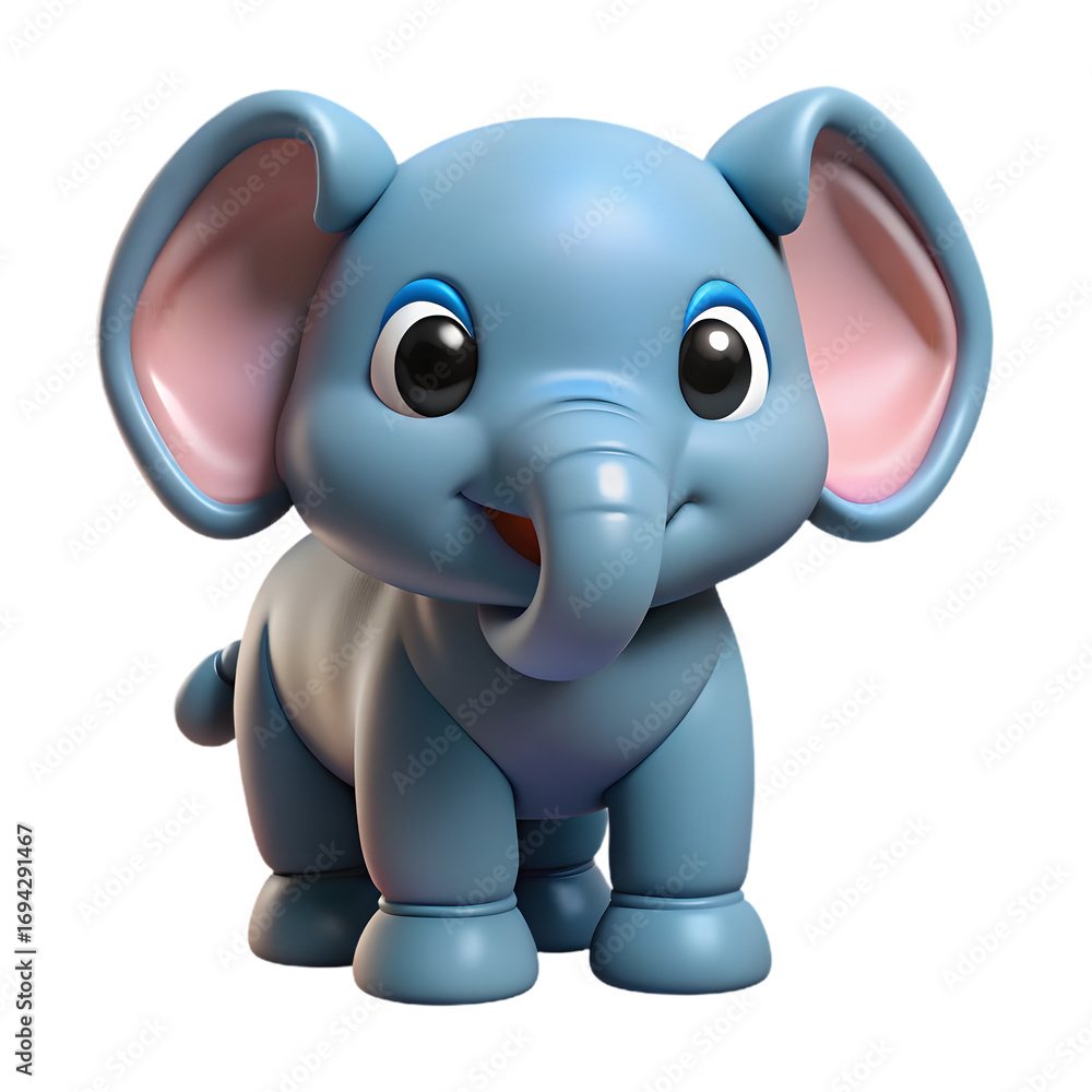 Naklejka premium Adorable blue baby elephant cartoon character with big ears and eyes for children