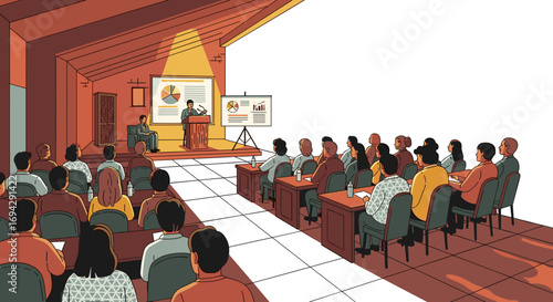 Presentation with audience in a conference room illustration