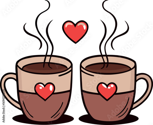 Two Cups of Coffee Steam Hearts Design Symbol