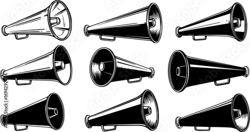 Cheer megaphone SVG cut files bundle with cheerleading silhouette and sports vector illustrations for cheers and team spirit design