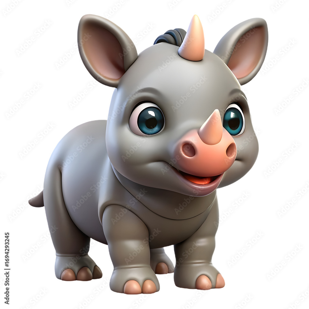 Fototapeta premium Adorable baby rhino character with big eyes and small horn a cute cartoon animal