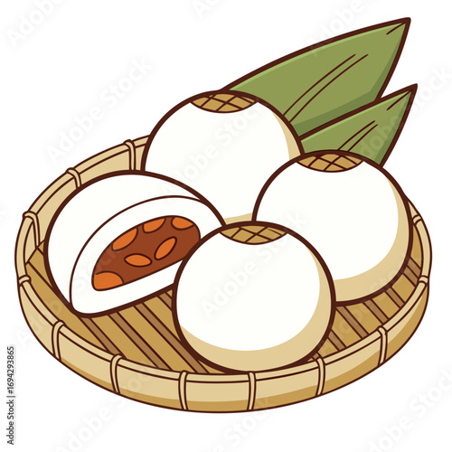 Burmese Mont Lone Ye Paw Sweet Dumplings Vector Illustration. Perfect for: Myanmar cuisine, festive sweet branding, exotic dessert collections