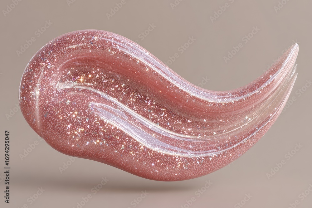Fototapeta premium Pink glittery liquid smear on taupe background