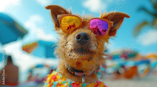 Wallpaper Mural Adorable Dog Wearing Party Clothes on a Sunny Beach Celebration Scene Torontodigital.ca