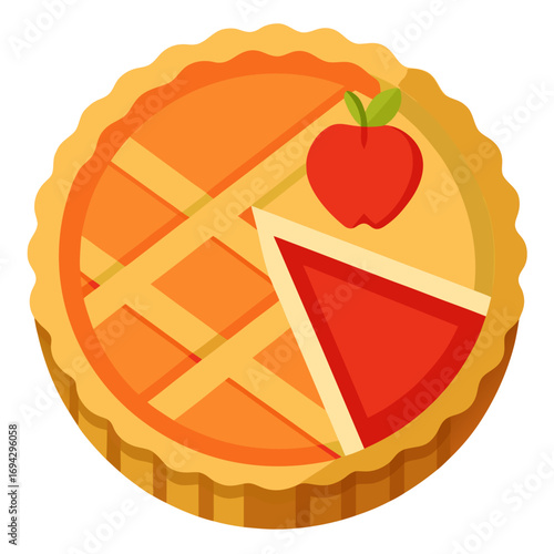 Colorful vector apple pie with a slice removed