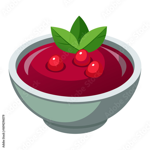 Minimalist color vector cranberry sauce bowl illustration