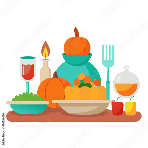 Colorful thanksgiving dinner tableware collection for festive celebrations
