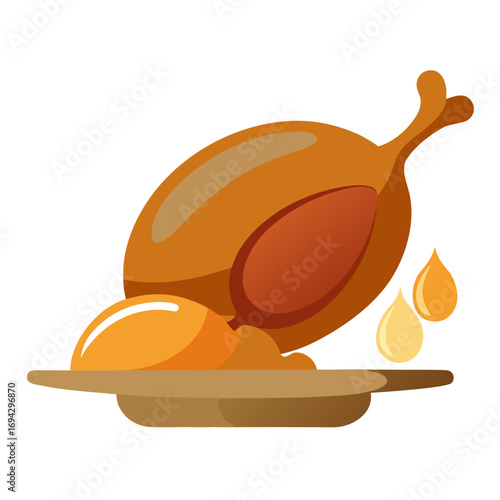 Color vector illustration of a roasted turkey with gravy pouring