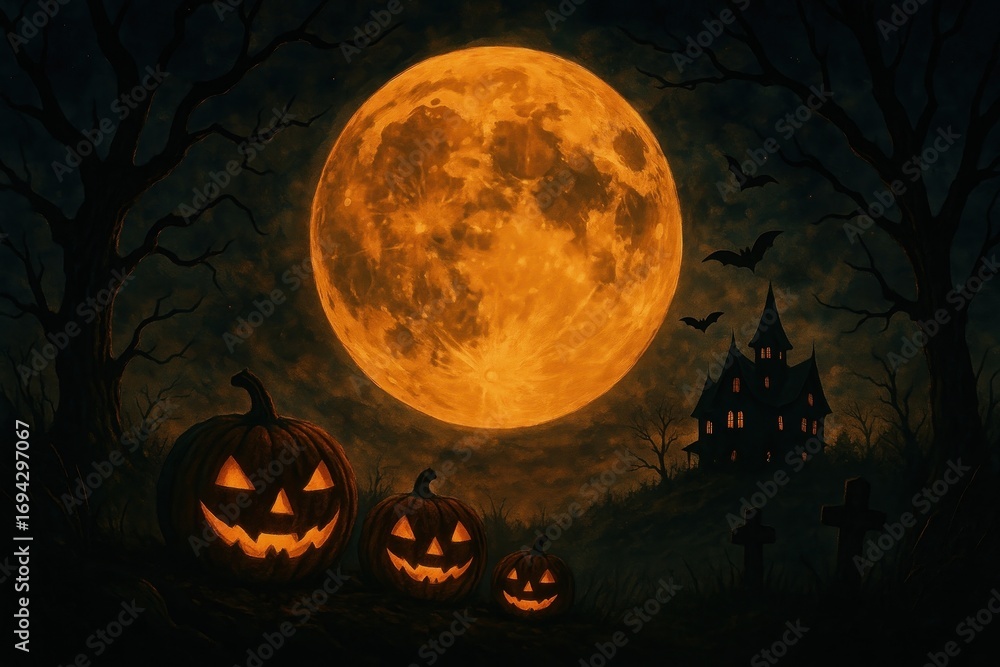 Fototapeta premium Spooky Halloween night scene.
