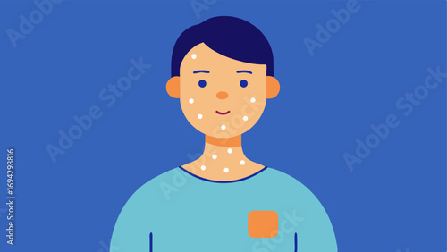 Dynamic Skin Revival Patch A person wearing a small patch on their skin that is illustrated with tiny moving particles indicating a treatment designed to repair and rejuvenate skin