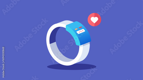 Assistive Smart Ring A stylish smart ring on a finger featuring a small screen that displays notifications for medication reminders and health alerts.