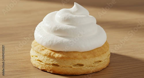 Dessert with whipped cream on a wooden surface freshly baked sweet treat