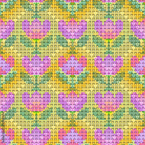 This is an abstract ikat textile pattern featuring a repeating geometric and leaf-like motif in shades of pink and purple. The design has a subtle, blurry quality characteristic of the ikat dyeing.