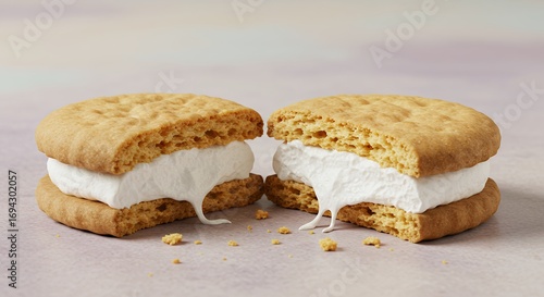 Graham cracker marshmallow sandwich dessert isolated studio shot close up