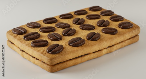 Layered biscuit with chocolate coffee bean decorations for sweet food concepts