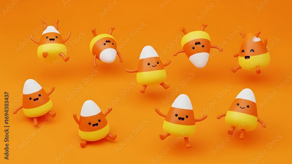 Naklejka premium Playful Animated Cartoon Baby Chick Characters Dancing and Jumping on Bright Yellow Background for Kids Entertainment and Children's Media Content