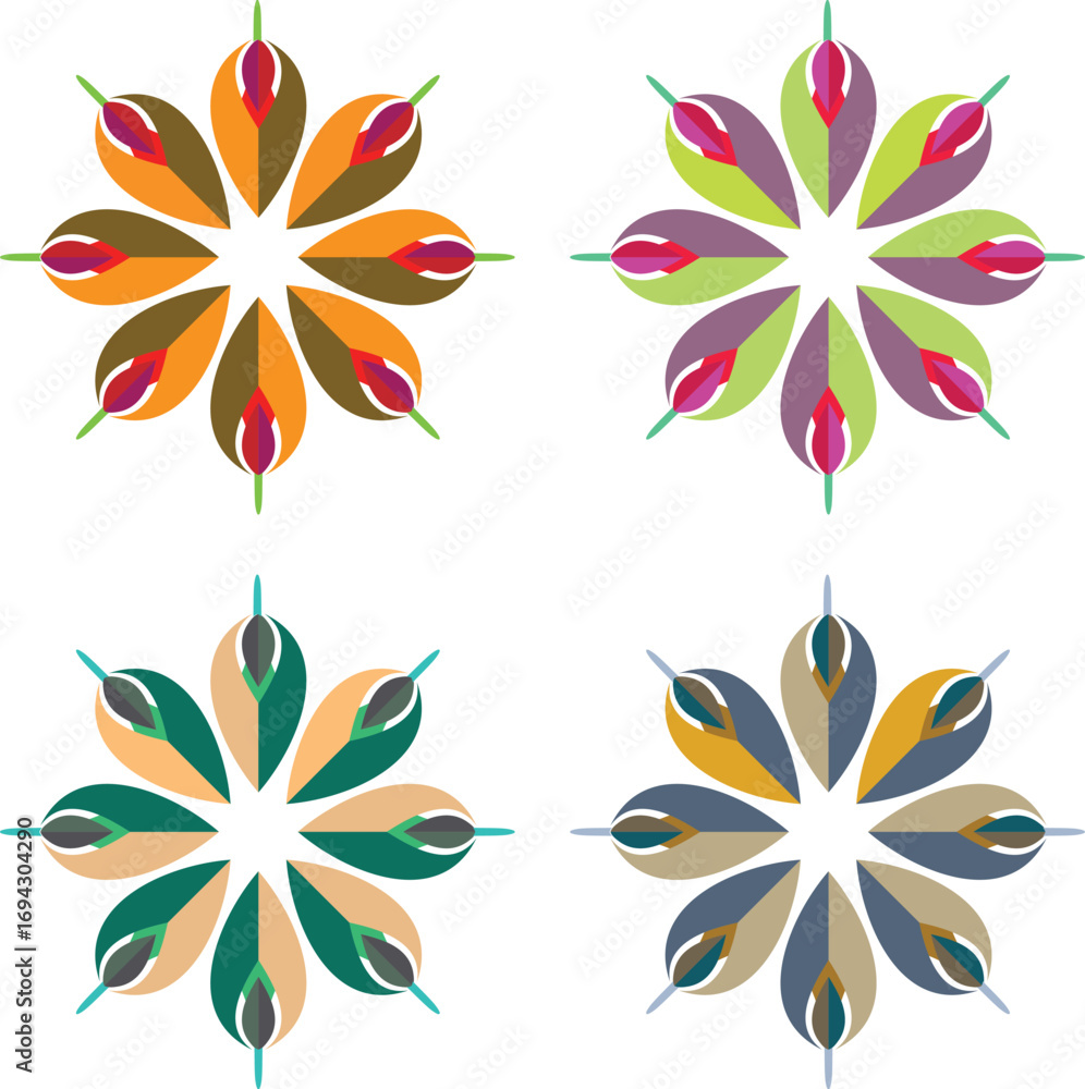 Obraz premium Nature-Inspired Symbol with Rotating Petals in Orange, Green, Brown, and Purple ? Organic Design for Eco-Friendly Branding