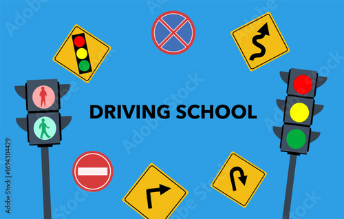 Realistic Detailed 3d Driving School Ads Banner Concept Poster Card. Vector illustration of Education, Training and Exam Rules of the Road
