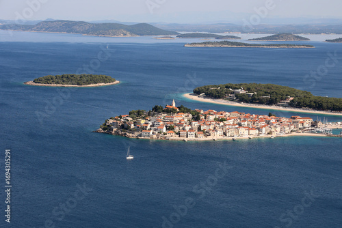 Aerial view of old Primosten town, Croatia
